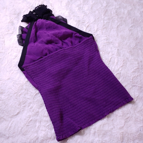 Bebe Purple Ruffled Silk High Neck Top - Picture 5 of 10
